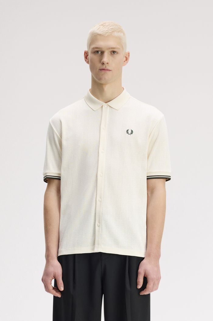 Pointelle Button Through Polo Shirt