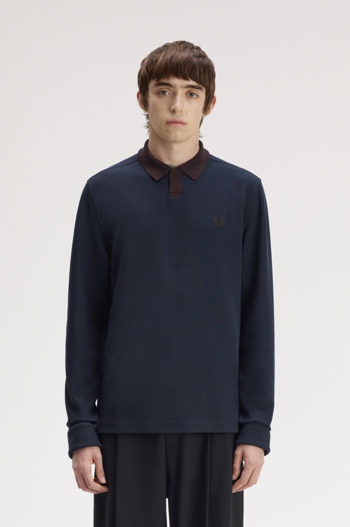 Jacquard Long Sleeve Polo Shirt